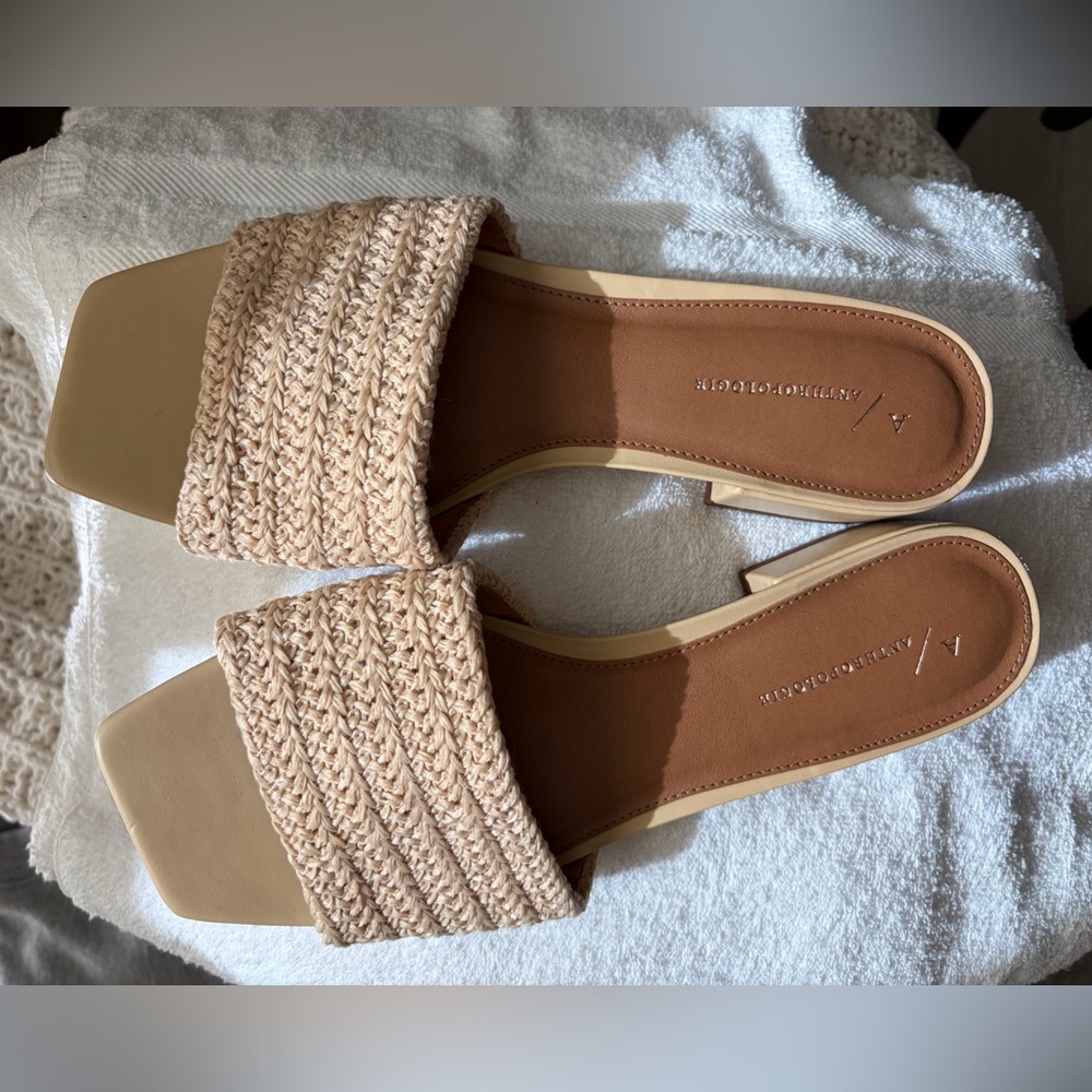 Anthropologie Tan Sandals with Woven Design - Size 40, 9.5